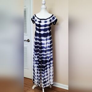 NWT Boho me Size Large blue and white tie-dyed striped beach casual dress
